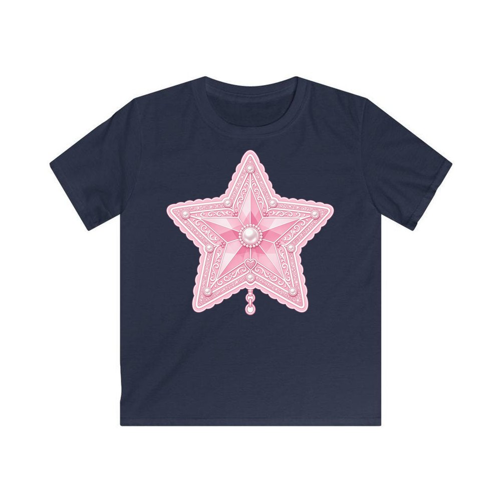 Pink Pearl Star personalised kids Christmas tee in navy