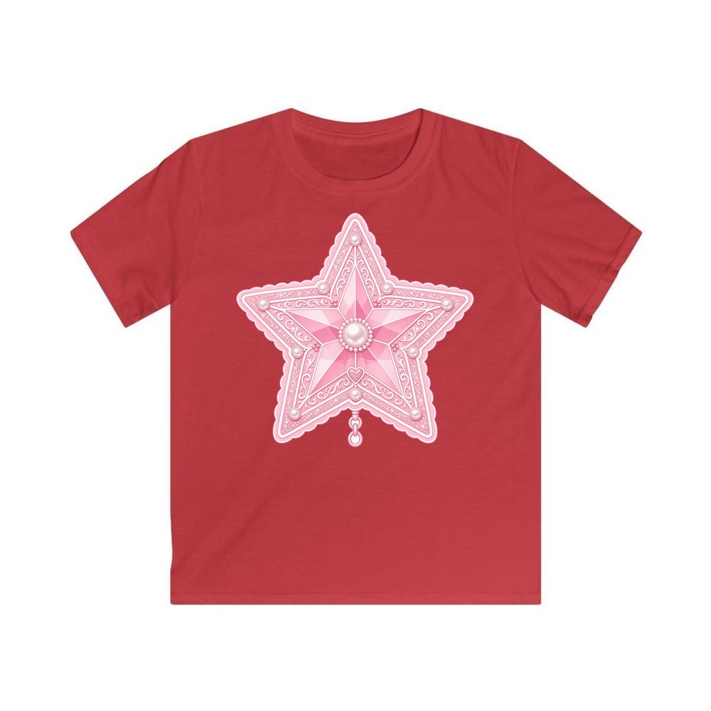 Pink Pearl Star personalised kids Christmas tee in red