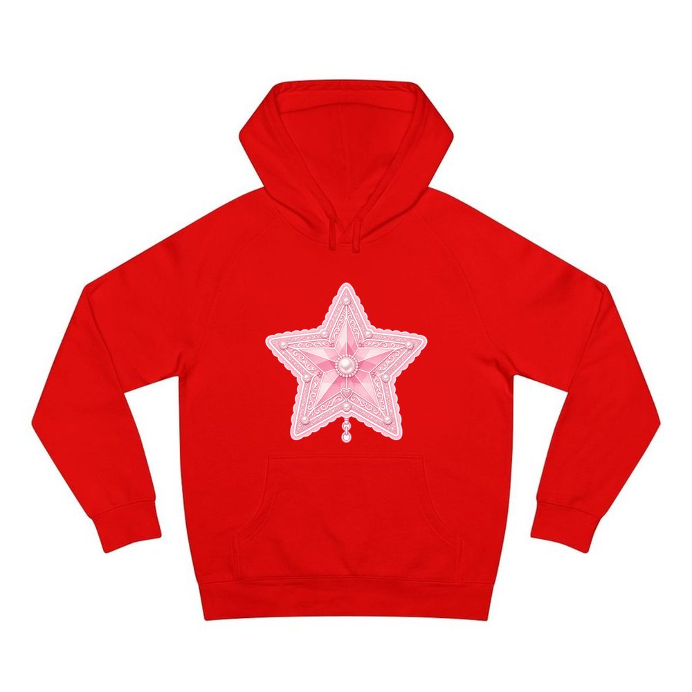 Pink Pearl Star personalised Christmas hoodie in red