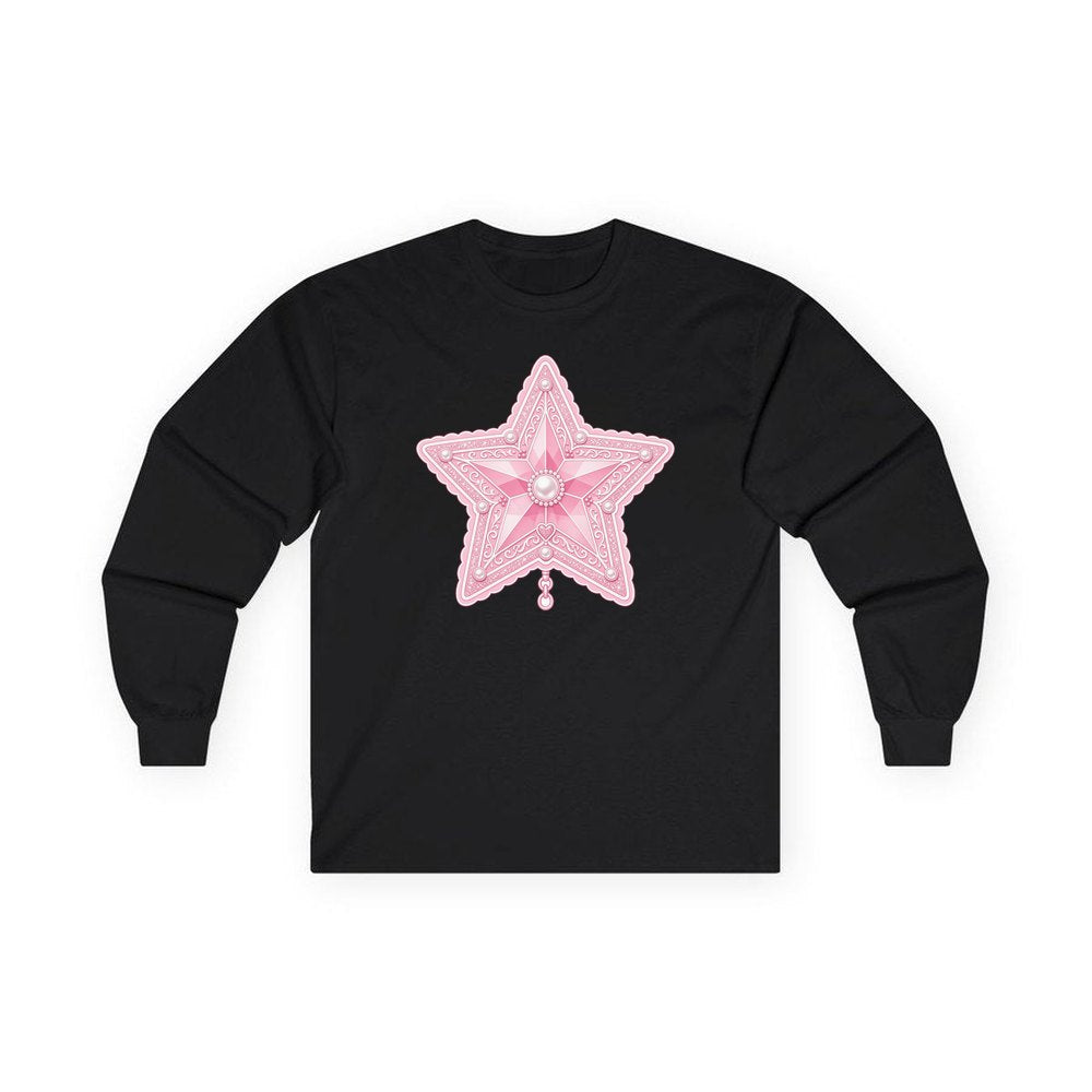 Pink Pearl Star personalised long sleeve Christmas T-shirt in black