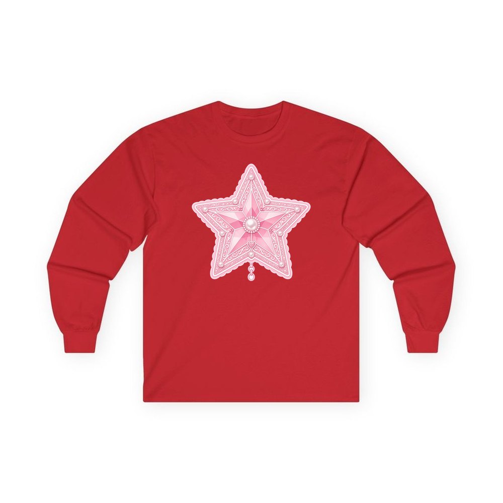 Pink Pearl Star personalised long sleeve Christmas T-shirt in red