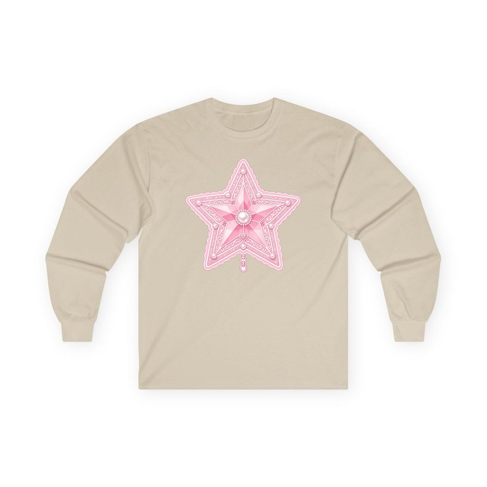 Pink Pearl Star personalised long sleeve Christmas T-shirt in sand