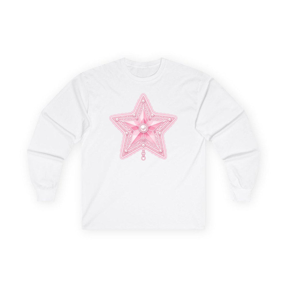 Pink Pearl Star personalised long sleeve Christmas T-shirt in white