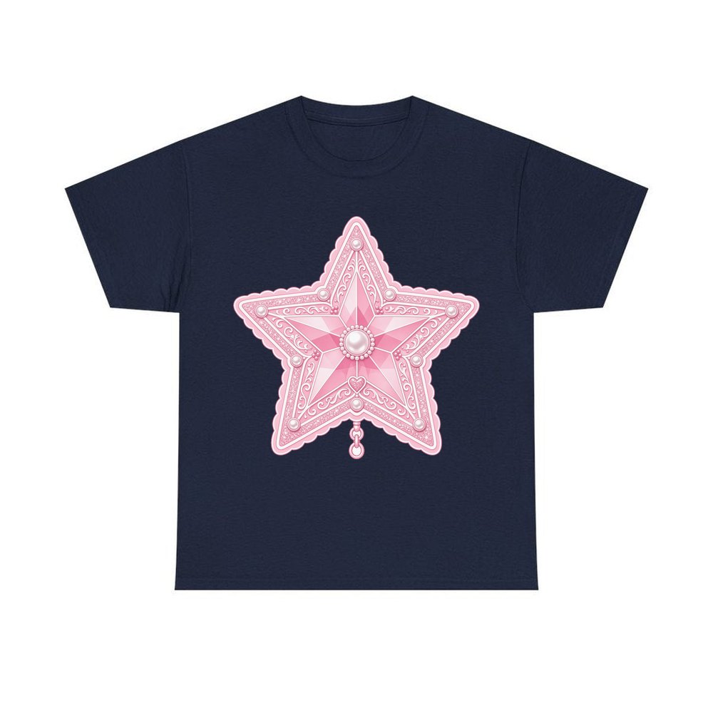 Pink Pearl Star personalised Christmas T-shirt in navy