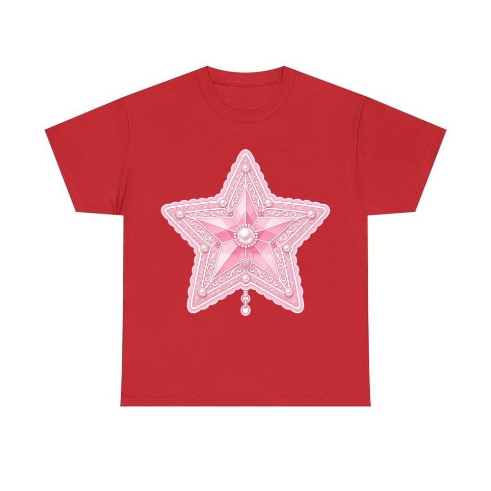 Pink Pearl Star personalised Christmas T-shirt in red