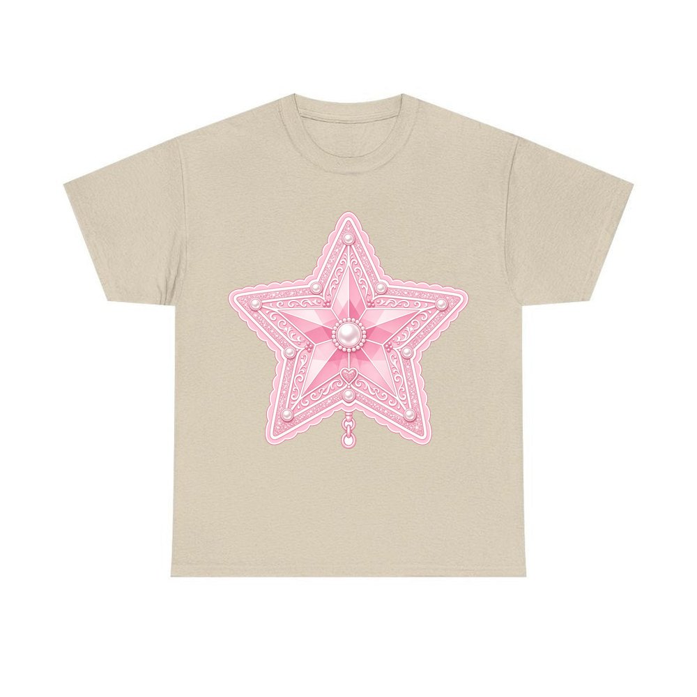 Pink Pearl Star personalised Christmas T-shirt in sand
