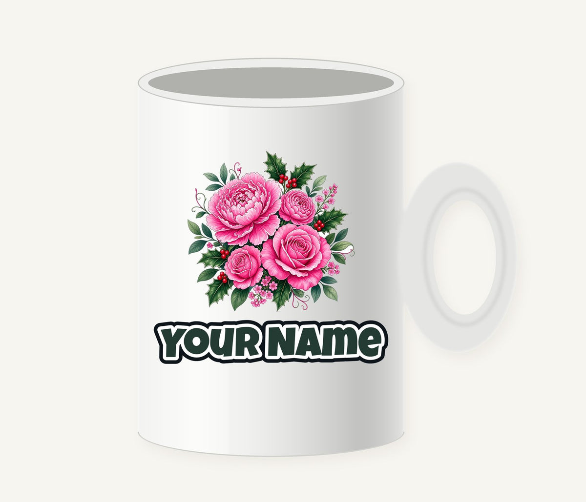 Pink Peonies And Roses Personalised Christmas Mug