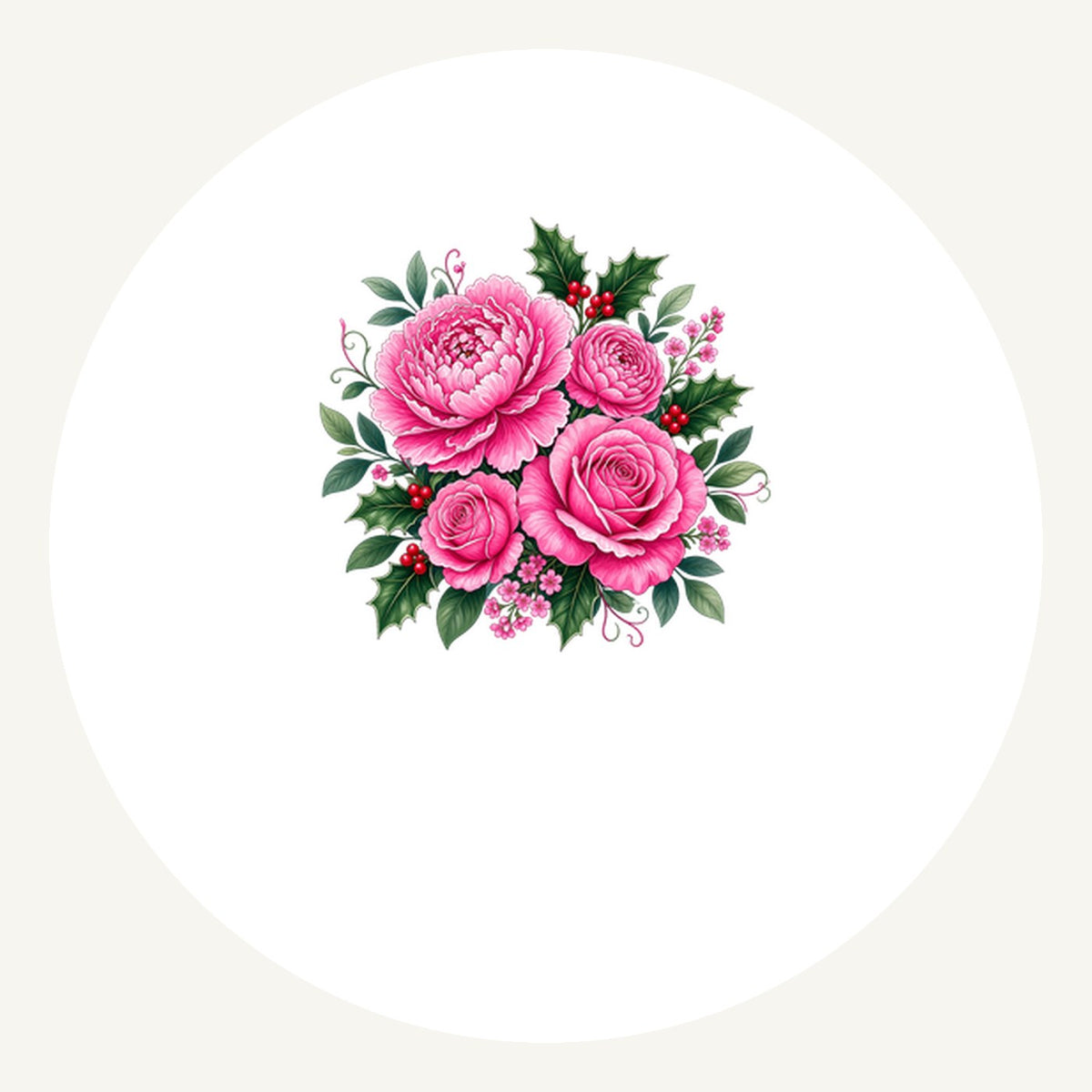 Pink Peonies And Roses Personalised Pewter Christmas Ornament
