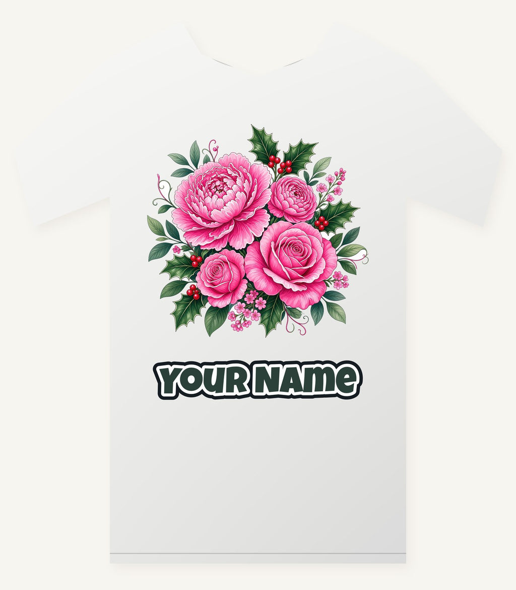Pink Peonies And Roses Personalised Christmas T-Shirt and Hoodie
