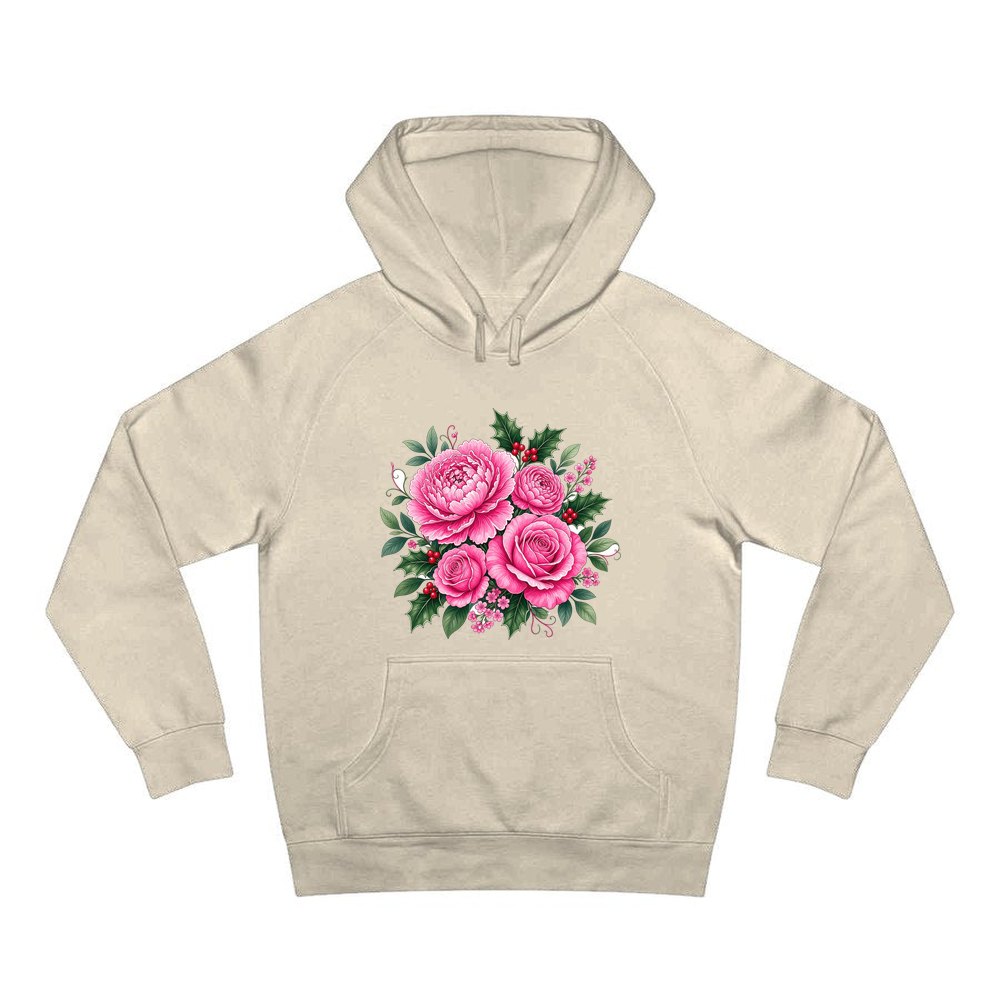 Pink Peonies And Roses personalised Christmas hoodie in sand