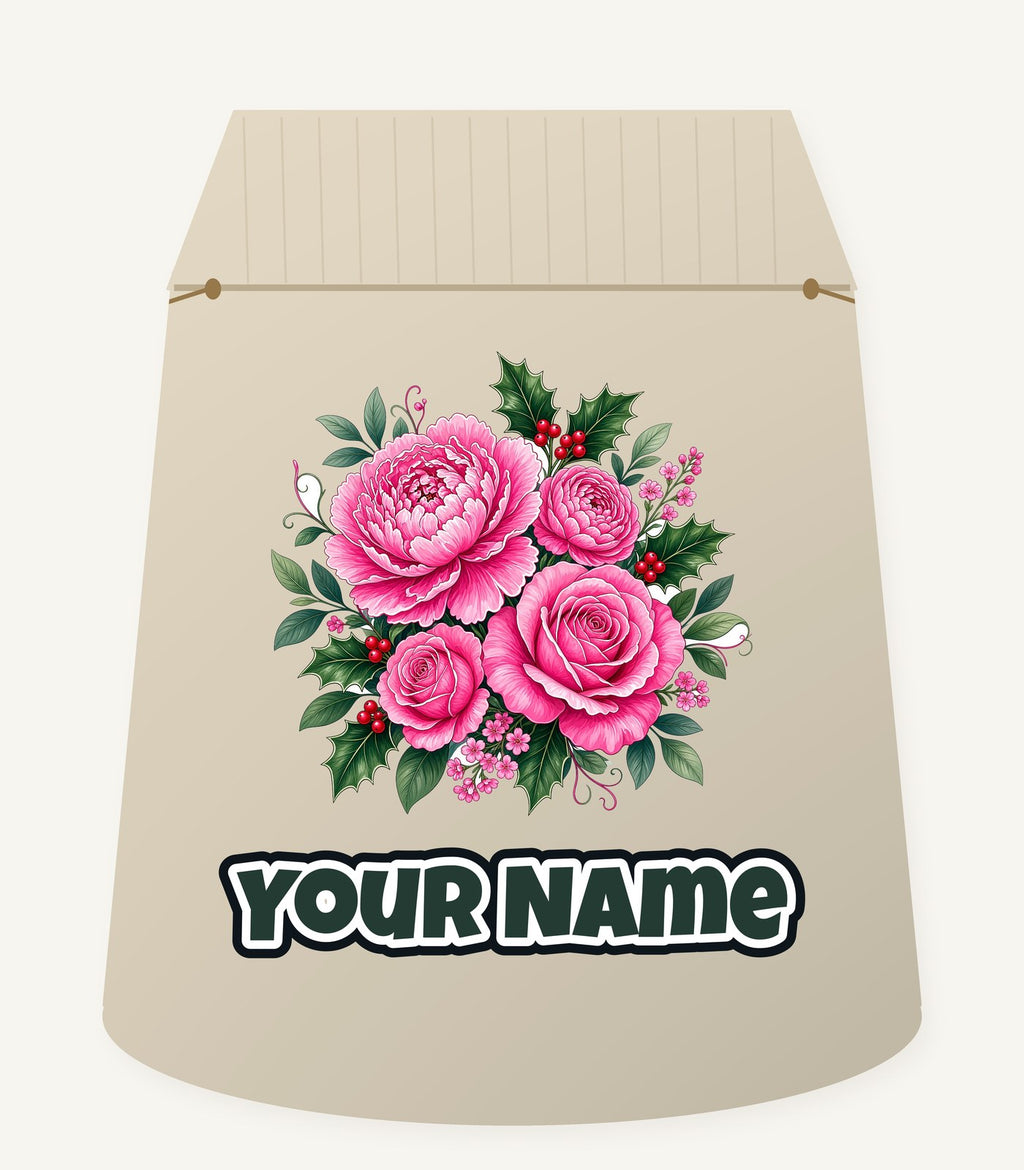 Pink Peonies And Roses Personalised Santa Sack