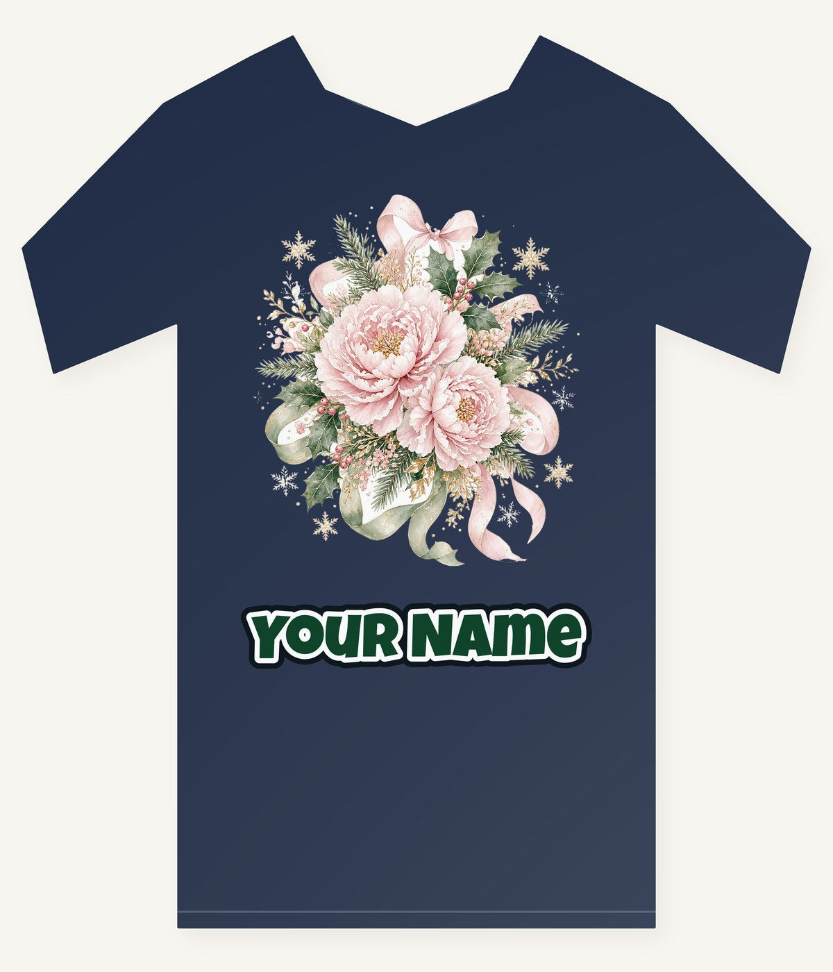 Pink Peony Christmas Bouquet Personalised Kids and Baby Christmas Tee
