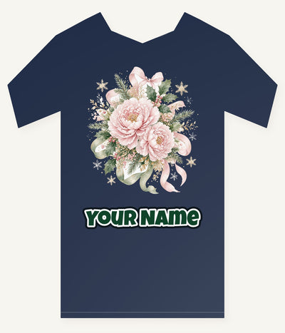 Pink Peony Christmas Bouquet Personalised Kids and Baby Christmas Tee