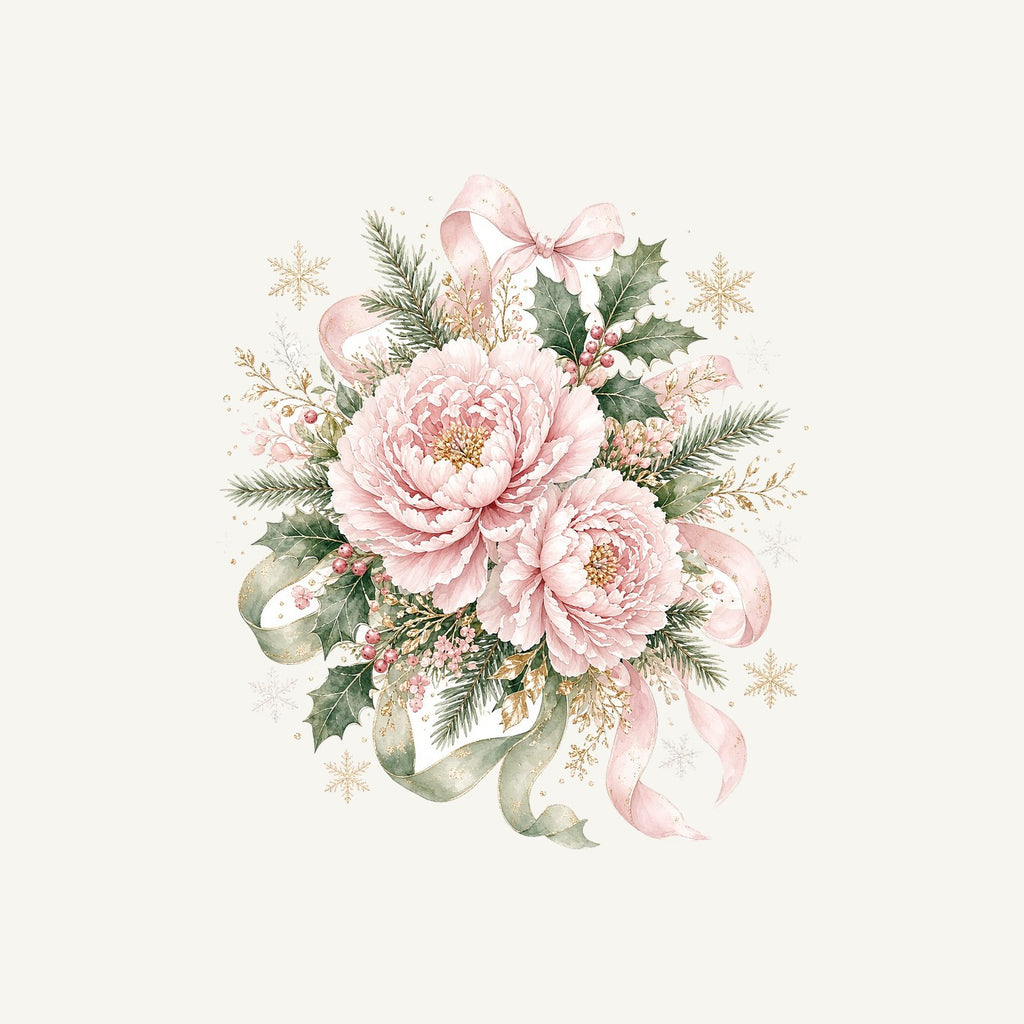Pink Peony Christmas Bouquet Personalised Christmas T-Shirt and Hoodie