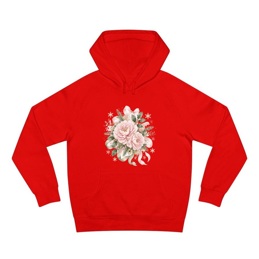 Pink Peony Christmas Bouquet personalised Christmas hoodie in red
