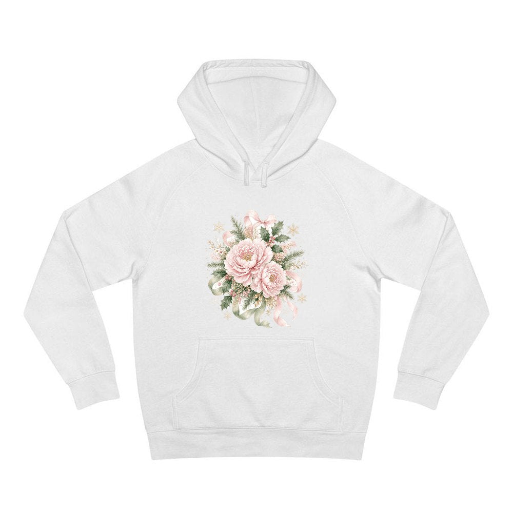 Pink Peony Christmas Bouquet personalised Christmas hoodie in white