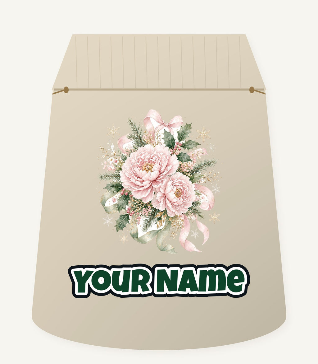 Pink Peony Christmas Bouquet Personalised Santa Sack
