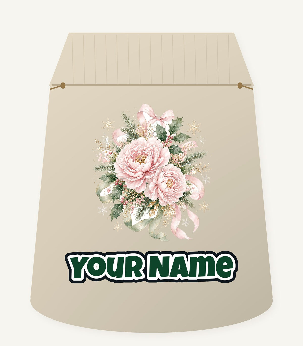 Pink Peony Christmas Bouquet Personalised Santa Sack
