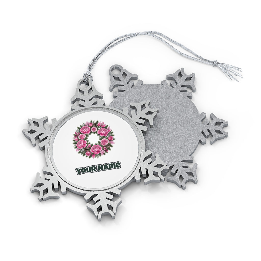 Pink Peony Wreath Personalised Pewter Christmas Ornament