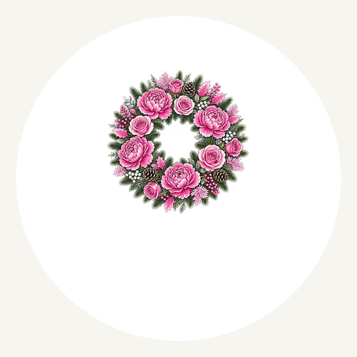 Pink Peony Wreath Personalised Pewter Christmas Ornament