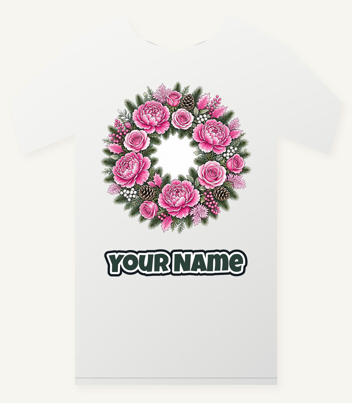 Pink Peony Wreath Personalised Christmas T-Shirt and Hoodie