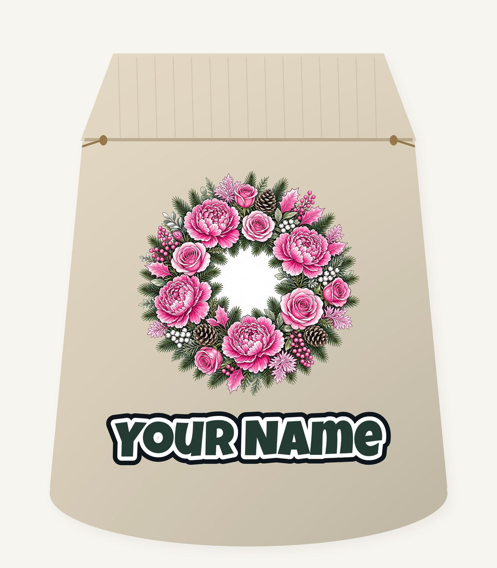Pink Peony Wreath Personalised Santa Sack