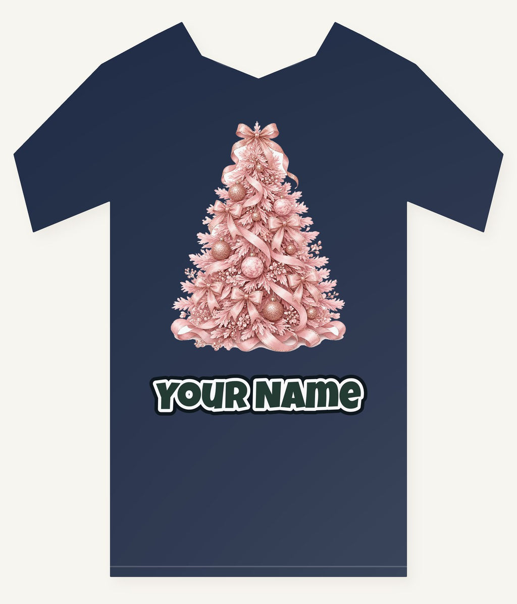 Pink Ribbon Christmas Tree Personalised Kids Tee and Baby Bodysuit