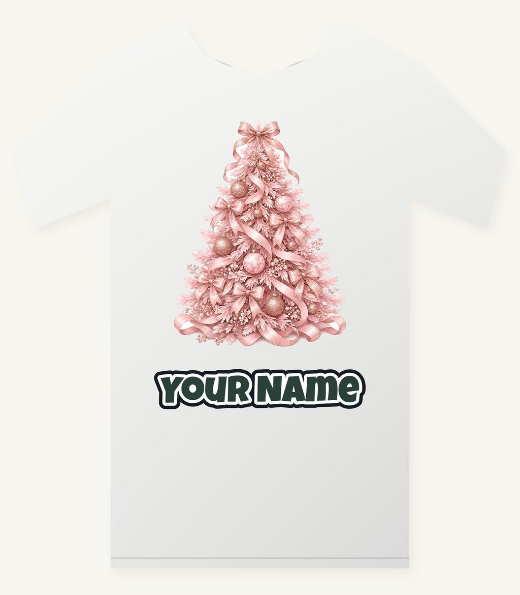 Pink Ribbon Christmas Tree Personalised Christmas T-Shirt and Hoodie