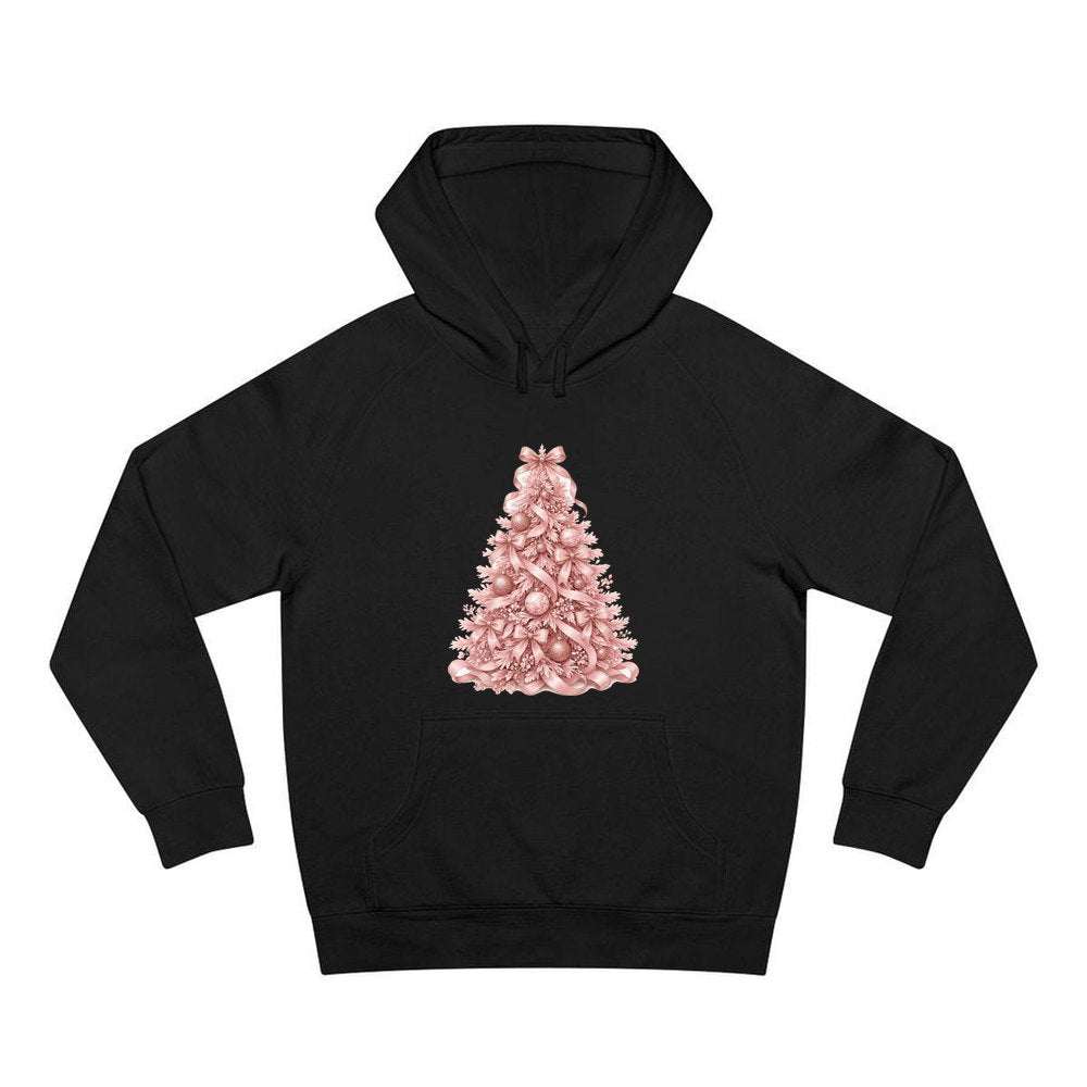Pink Ribbon Christmas Tree personalised Christmas hoodie in black