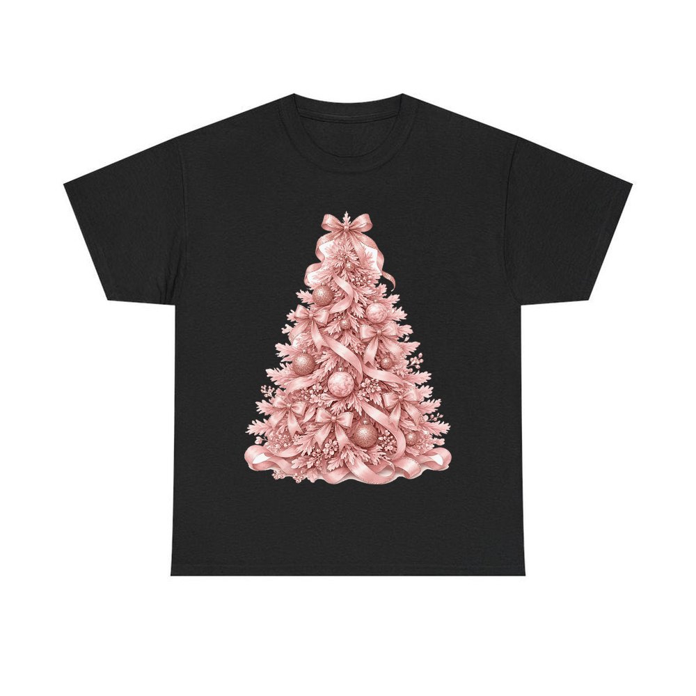 Pink Ribbon Christmas Tree personalised Christmas T-shirt in black