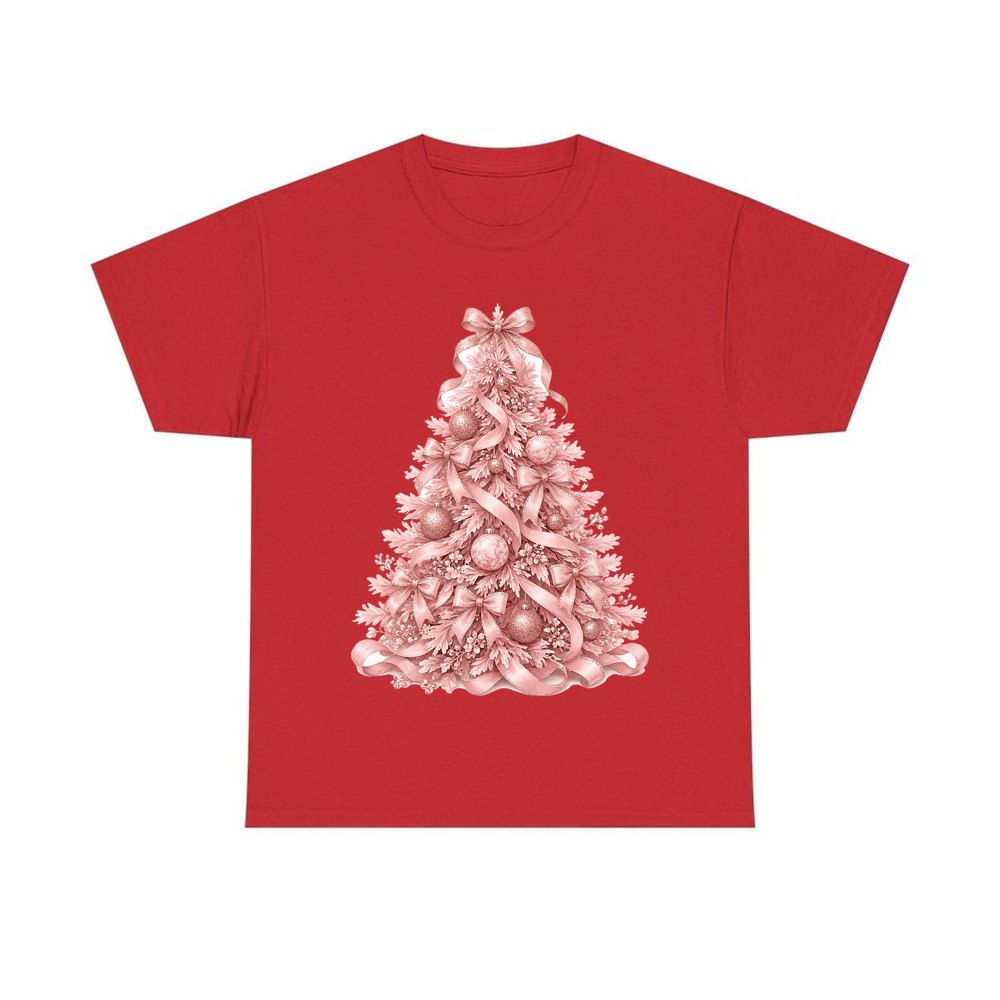 Pink Ribbon Christmas Tree personalised Christmas T-shirt in red