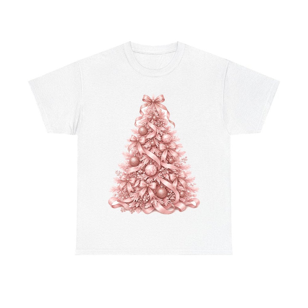 Pink Ribbon Christmas Tree personalised Christmas T-shirt in white