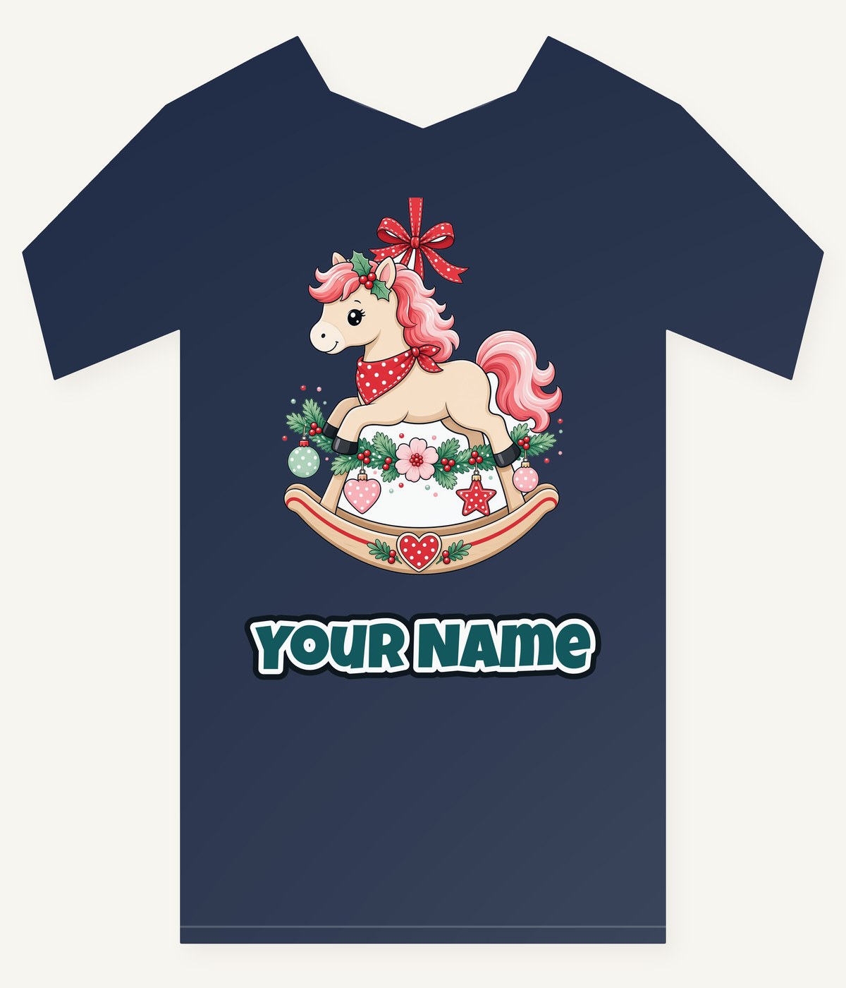 Pink Rocking Horse Ornament Personalised Kids Tee and Baby Bodysuit