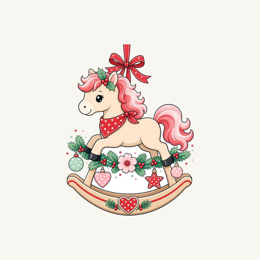 Pink Rocking Horse Ornament Personalised Kids Tee and Baby Bodysuit