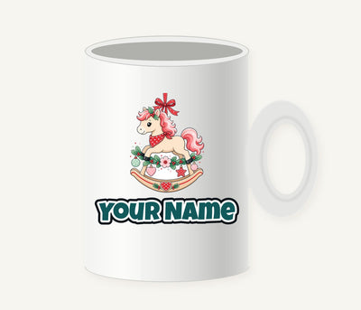 Pink Rocking Horse Ornament Personalised Christmas Mug