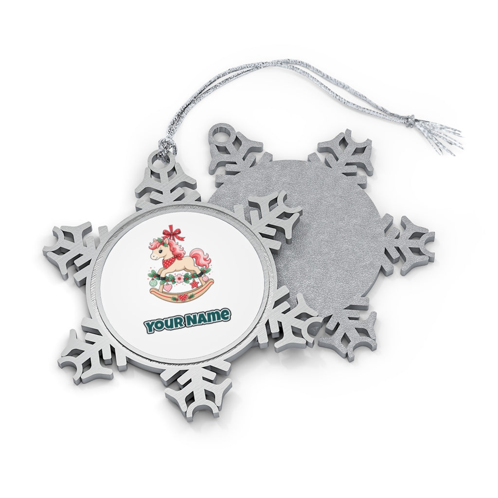 Pink Rocking Horse Ornament Personalised Pewter Christmas Ornament