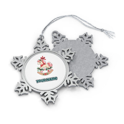 Pink Rocking Horse Ornament Personalised Pewter Christmas Ornament