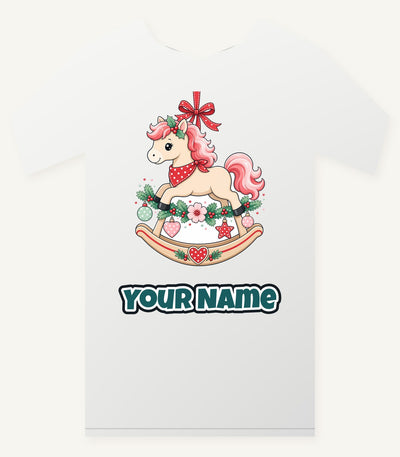 Pink Rocking Horse Ornament Personalised Christmas T-Shirt and Hoodie