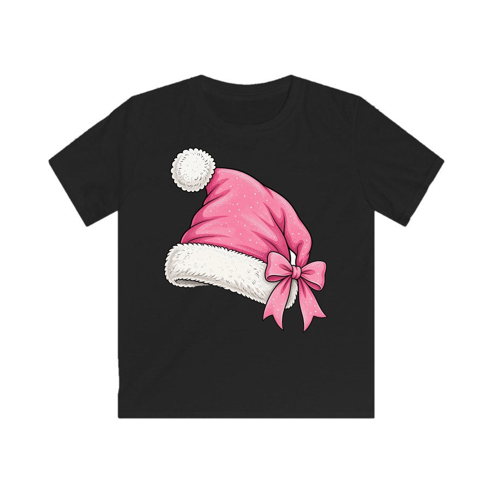 Pink Santa Hat personalised kids Christmas tee in black