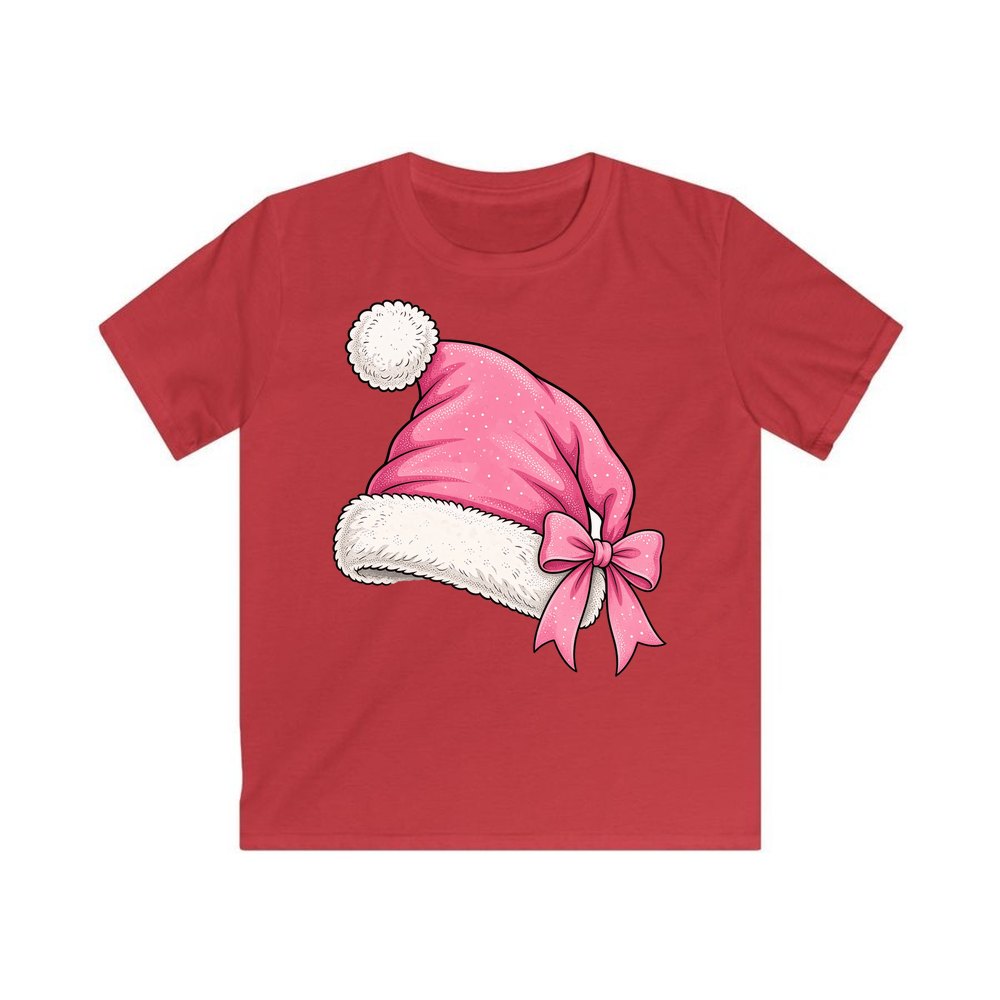 Pink Santa Hat personalised kids Christmas tee in red