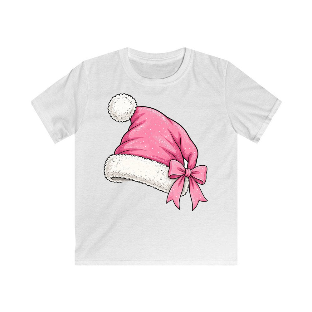 Pink Santa Hat personalised kids Christmas tee in white