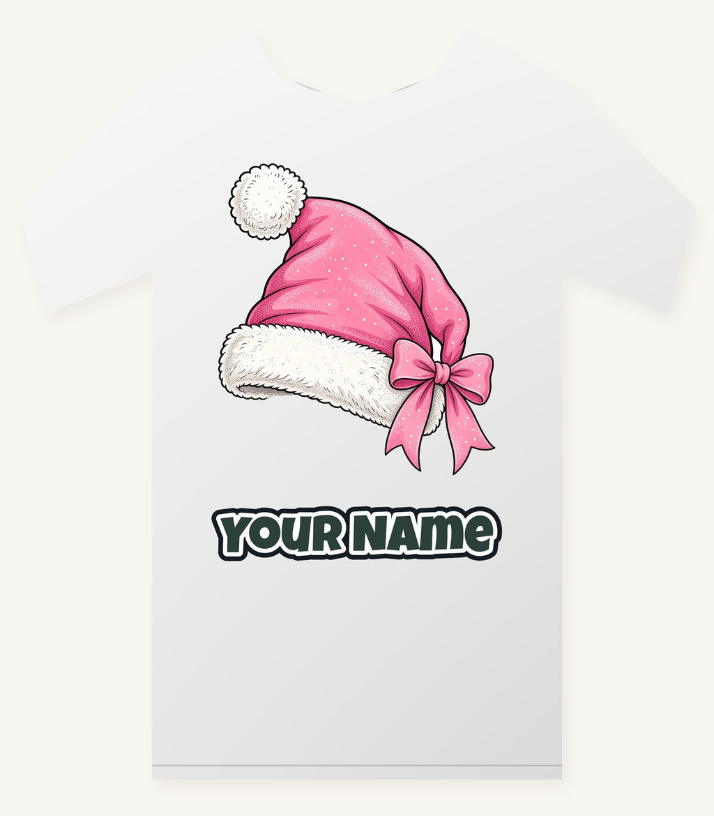 Pink Santa Hat Personalised Christmas T-Shirt and Hoodie