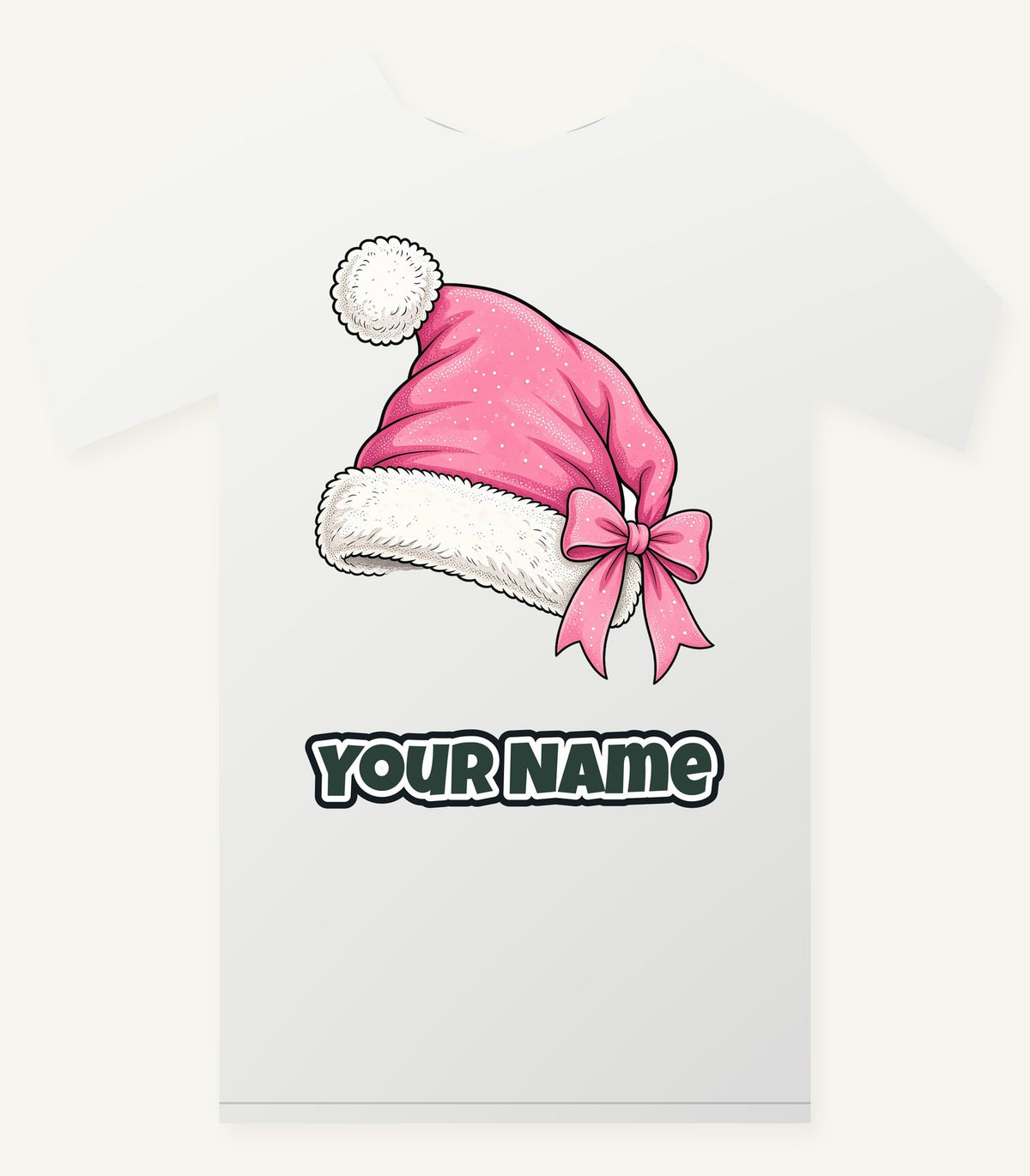 Pink Santa Hat Personalised Christmas T-Shirt and Hoodie