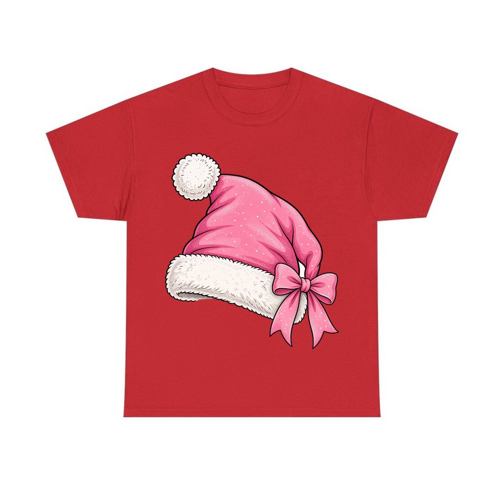 Pink Santa Hat personalised Christmas T-shirt in red