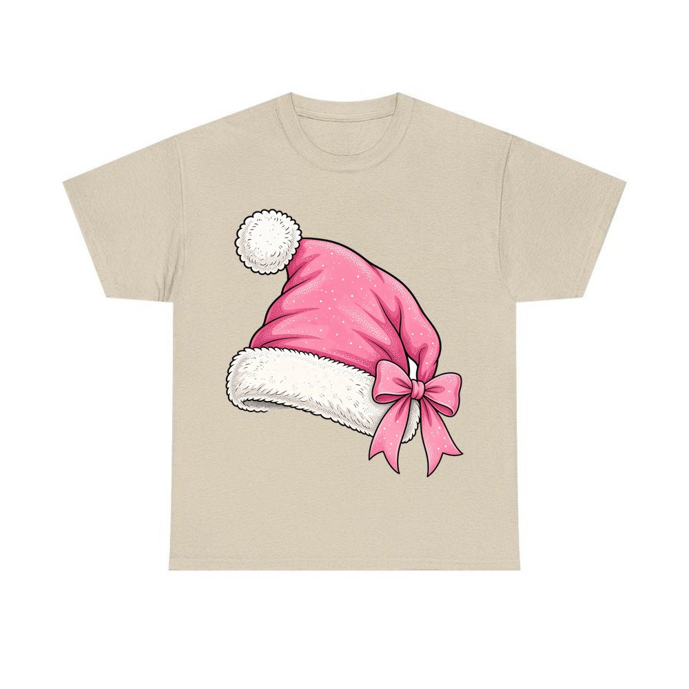 Pink Santa Hat personalised Christmas T-shirt in sand