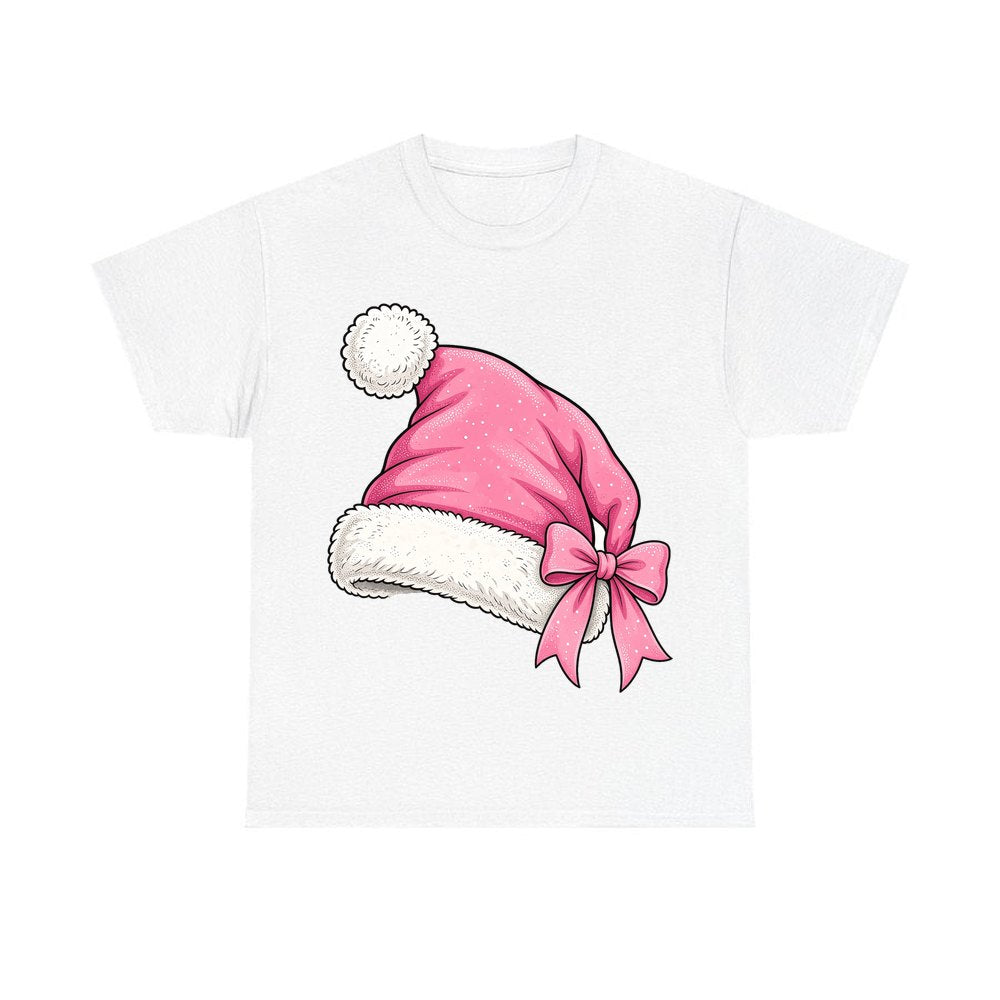 Pink Santa Hat personalised Christmas T-shirt in white
