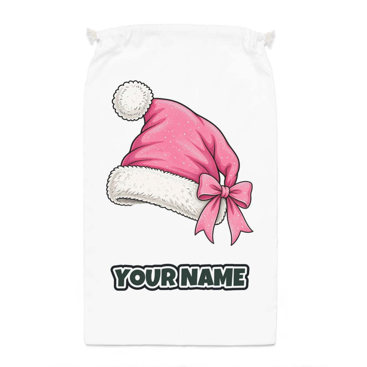 Pink Santa Hat Santa sack laid flat, showing the full print