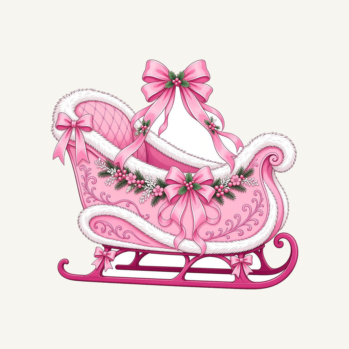 Pink Sleigh With White Fur Christmas artwork, the design printed on the personalised stocking