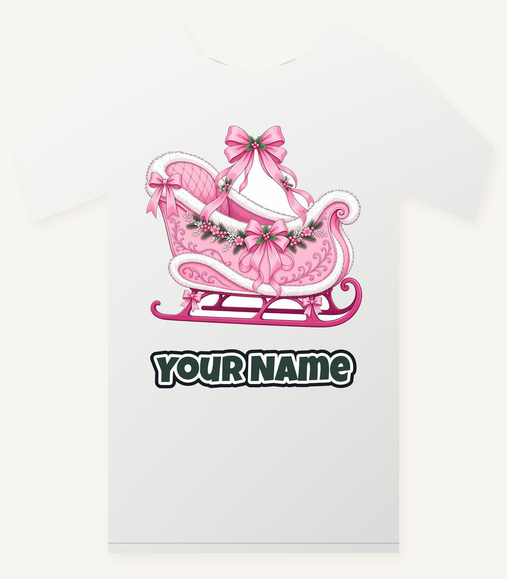 Pink Sleigh With White Fur Personalised Christmas T-Shirt and Hoodie