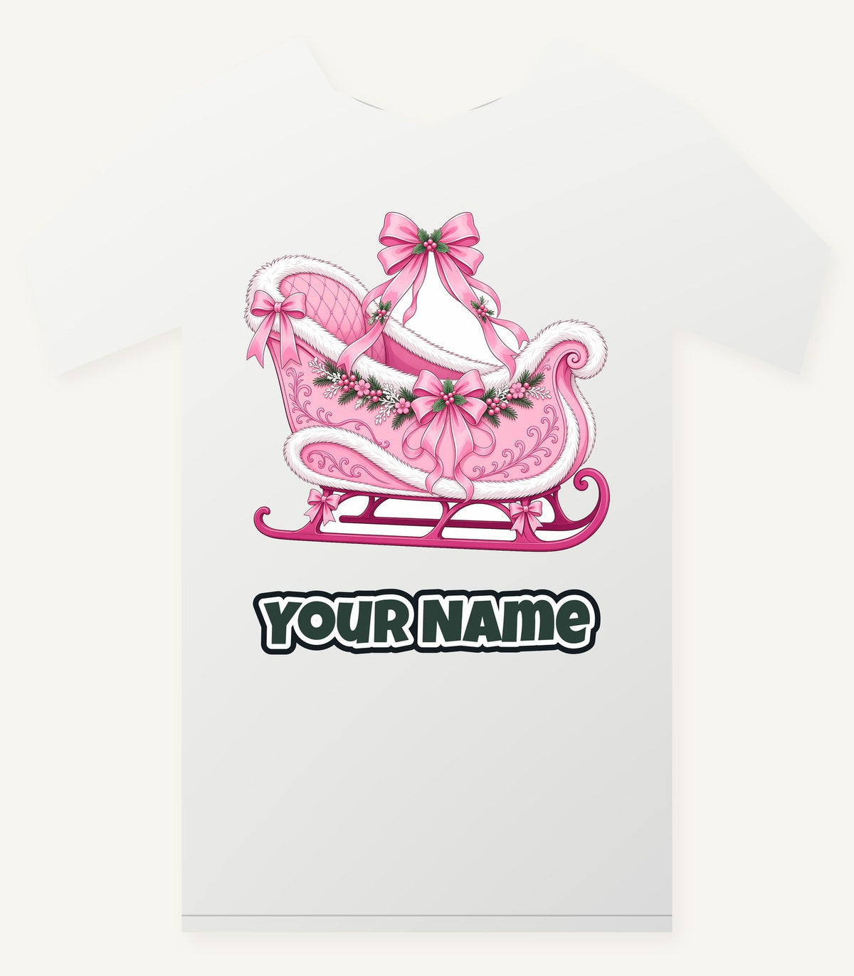 Pink Sleigh With White Fur Personalised Christmas T-Shirt and Hoodie